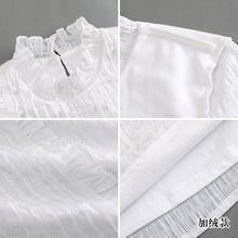 Load image into Gallery viewer, Spring 2019 New Women's Wear Pure Collar Horn Sleeve Bottom Shirt, Lady Baitie Pullover Chiffon Blouse 59096