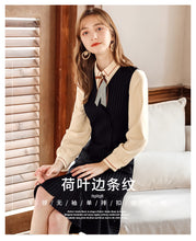 Load image into Gallery viewer, 2018 Autumn and Winter New Boutique Women's Wear Sleeveless Stripes Single Buckle Bottom Skirt Light Cooked Thin Dress 63028