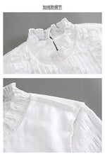 Load image into Gallery viewer, Spring 2019 New Women's Wear Pure Collar Horn Sleeve Bottom Shirt, Lady Baitie Pullover Chiffon Blouse 59096