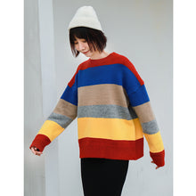 Load image into Gallery viewer, Colour rainbow sweater with loose Pullover and slim knitted sweater 6934