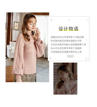 Load image into Gallery viewer, [ Journal of the Philippines] 2018 Autumn and Winter New Pink Lantern Sleeve Sweaters Lazy Thick Knitted Sweaters 73058