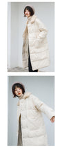Load image into Gallery viewer, [Clearance Seconds Kill 286 Yuan, No Refund, No Exchange] Spliced Wool Neck Down Jacket Female White Duck Down Medium Long Jacket 3019