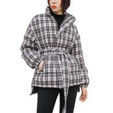 Load image into Gallery viewer, 2008 Autumn and Winter New Korean Edition Thickened Short Jacket Female Chequered 90 White Duck Down Winter Female 3017