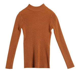 Fall/winter 2018 semi-high collar long sleeve knit sweater women slim pullover women slim solid color base shirt 6888#