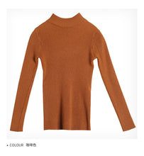 Load image into Gallery viewer, Fall/winter 2018 semi-high collar slim fit pullover female slim solid color base shirt long sleeve sweater female 6888#