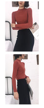 Load image into Gallery viewer, Fall/winter 2018 semi-high collar slim fit pullover female slim solid color base shirt long sleeve sweater female 6888#