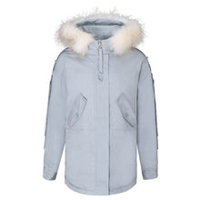 Load image into Gallery viewer, [Janfei] New winter 2008 women's wear with thick cap and cordage jacket, large hairneck down jacket 93075