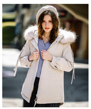 Load image into Gallery viewer, [Janfei] New winter 2008 women's wear with thick cap and cordage jacket, large hairneck down jacket 93075