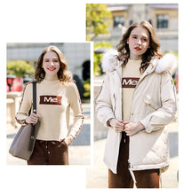 Load image into Gallery viewer, [Janfei] New winter 2008 women's wear with thick cap and cordage jacket, large hairneck down jacket 93075