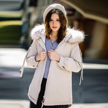 Load image into Gallery viewer, [Janfei] New winter 2008 women's wear with thick cap and cordage jacket, large hairneck down jacket 93075