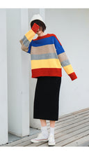 Load image into Gallery viewer, Colour rainbow sweater with loose Pullover and slim knitted sweater 6934