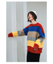 Load image into Gallery viewer, Colour rainbow sweater with loose Pullover and slim knitted sweater 6934