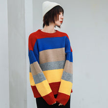 Load image into Gallery viewer, Colour rainbow sweater with loose Pullover and slim knitted sweater 6934