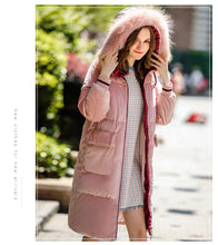 Load image into Gallery viewer, New Winter 2008 Women's Wear Thickened Long Cap Leisure Coat Large Hair Neck Down Garment 93076