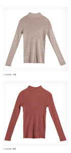Fall/winter 2018 semi-high collar long sleeve knit sweater women slim pullover women slim solid color base shirt 6888#