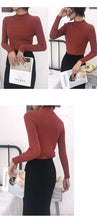 Load image into Gallery viewer, Fall/winter 2018 semi-high collar slim fit pullover female slim solid color base shirt long sleeve sweater female 6888#