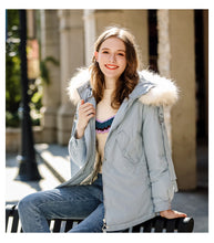 Load image into Gallery viewer, [Janfei] New winter 2008 women's wear with thick cap and cordage jacket, large hairneck down jacket 93075