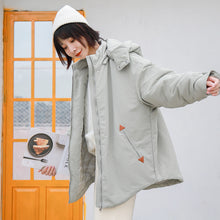 Load image into Gallery viewer, "Clearance seconds kill 156 yuan back and forth" solid color stitching cotton-padded jacket warm hooded cotton-padded jacket woman 2991