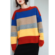 Load image into Gallery viewer, Colour rainbow sweater with loose Pullover and slim knitted sweater 6934