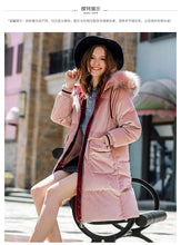 Load image into Gallery viewer, New Winter 2008 Women's Wear Thickened Long Cap Leisure Coat Large Hair Neck Down Garment 93076