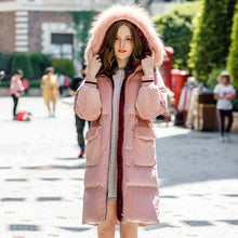 Load image into Gallery viewer, New Winter 2008 Women's Wear Thickened Long Cap Leisure Coat Large Hair Neck Down Garment 93076