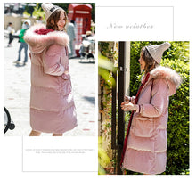 Load image into Gallery viewer, New Winter 2008 Women's Wear Thickened Long Cap Leisure Coat Large Hair Neck Down Garment 93076