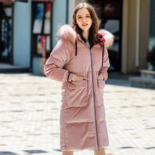 Load image into Gallery viewer, New Winter 2008 Women's Wear Thickened Long Cap Leisure Coat Large Hair Neck Down Garment 93076