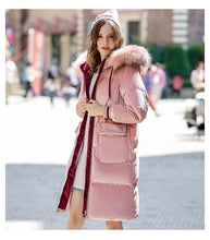 Load image into Gallery viewer, New Winter 2008 Women's Wear Thickened Long Cap Leisure Coat Large Hair Neck Down Garment 93076