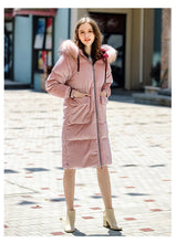 Load image into Gallery viewer, New Winter 2008 Women's Wear Thickened Long Cap Leisure Coat Large Hair Neck Down Garment 93076