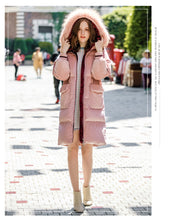 Load image into Gallery viewer, New Winter 2008 Women's Wear Thickened Long Cap Leisure Coat Large Hair Neck Down Garment 93076