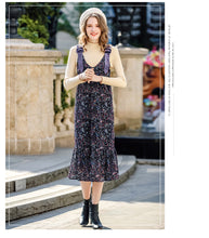 Load image into Gallery viewer, 2018 Winter new velvet Sling bottom skirt temperament celebrity print dress 63100