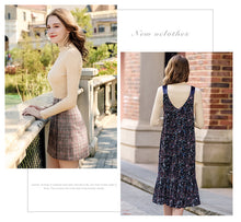 Load image into Gallery viewer, 2018 Winter new velvet Sling bottom skirt temperament celebrity print dress 63100