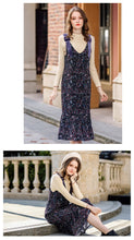 Load image into Gallery viewer, 2018 Winter new velvet Sling bottom skirt temperament celebrity print dress 63100