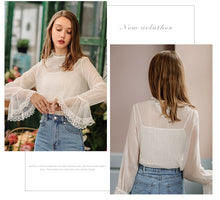 Load image into Gallery viewer, New Winter 2008 Brand Women's Horn Sleeve Pure Colour Pullover Small Shirt Temperament Lady Chiffon Blouse 59073