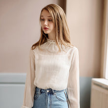 Load image into Gallery viewer, New Winter 2008 Brand Women's Horn Sleeve Pure Colour Pullover Small Shirt Temperament Lady Chiffon Blouse 59073