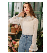 Load image into Gallery viewer, New Winter 2008 Brand Women's Horn Sleeve Pure Colour Pullover Small Shirt Temperament Lady Chiffon Blouse 59073