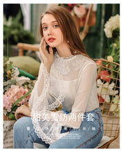 Load image into Gallery viewer, New Winter 2008 Brand Women's Horn Sleeve Pure Colour Pullover Small Shirt Temperament Lady Chiffon Blouse 59073