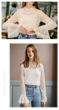 Load image into Gallery viewer, New Winter 2008 Brand Women's Horn Sleeve Pure Colour Pullover Small Shirt Temperament Lady Chiffon Blouse 59073