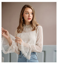 Load image into Gallery viewer, New Winter 2008 Brand Women's Horn Sleeve Pure Colour Pullover Small Shirt Temperament Lady Chiffon Blouse 59073