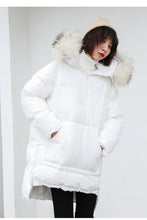 Load image into Gallery viewer, [Clearing the warehouse, killing 366 yuan, no refund, no change] Loose medium-long cap, real wool collar, cotton jacket 3010