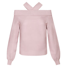 Load image into Gallery viewer, New winter 2008 women's wear pure-color shoulder-open underpants sweater temperament light-ripe knitted sweater 79093