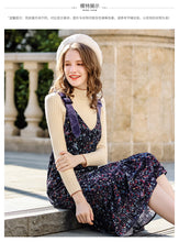 Load image into Gallery viewer, 2018 Winter new velvet Sling bottom skirt temperament celebrity print dress 63100