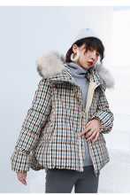 Load image into Gallery viewer, "Clearance seconds kill 436 yuan without refund or change" loose fox fur collar plaid coat down jacket female 3021
