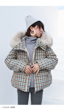 Load image into Gallery viewer, "Clearance seconds kill 436 yuan without refund or change" loose fox fur collar plaid coat down jacket female 3021