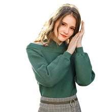 Load image into Gallery viewer, New winter 2008 women's wear pure-color shoulder-open underpants sweater temperament light-ripe knitted sweater 79093