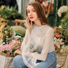 Load image into Gallery viewer, New Winter 2008 Brand Women's Horn Sleeve Pure Colour Pullover Small Shirt Temperament Lady Chiffon Blouse 59073