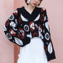 Load image into Gallery viewer, Loose Coloured Flower V-collar Bottom Jacket 851