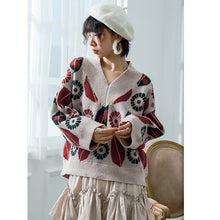 Load image into Gallery viewer, Loose Coloured Flower V-collar Bottom Jacket 851