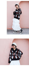Load image into Gallery viewer, Loose Coloured Flower V-collar Bottom Jacket 851