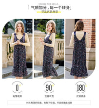 Load image into Gallery viewer, 2018 Winter new velvet Sling bottom skirt temperament celebrity print dress 63100
